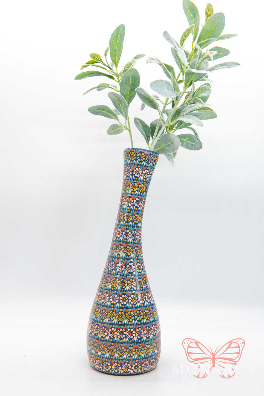 Long Neck Clay Vase - Handmade - High Detail Handpainted