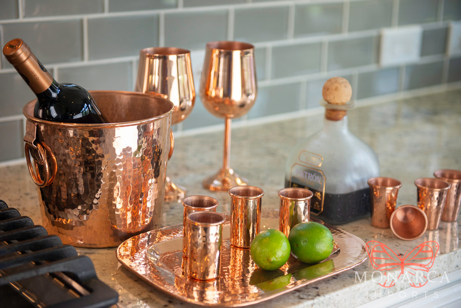 Copper shot glass set with plate