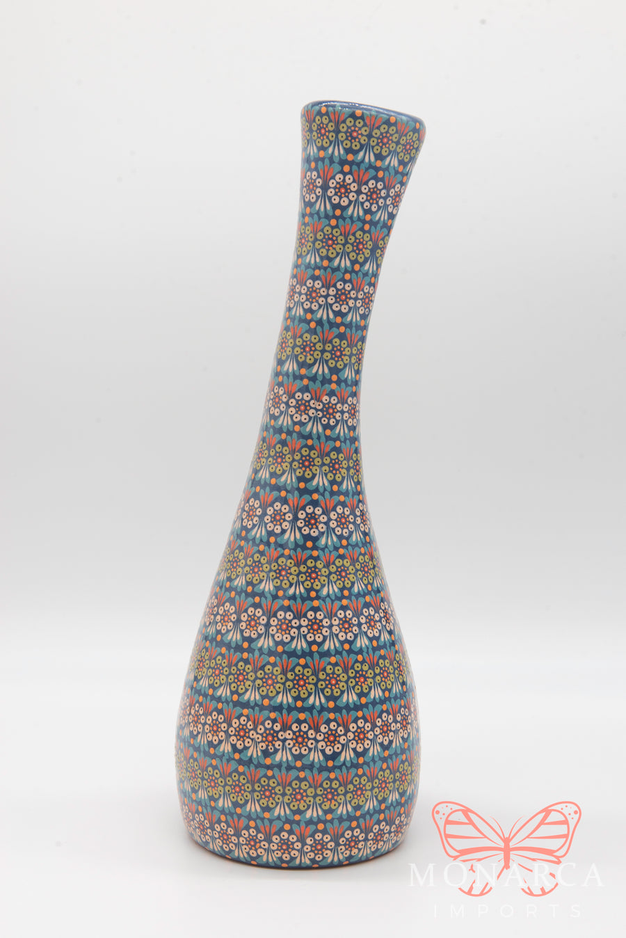 Long Neck Clay Vase - Handmade - High Detail Handpainted